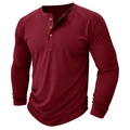 Dettaglio maglia Henley bordeaux a maniche lunghe con tre bottoni effetto legno e maniche raglan - S / Borgogna