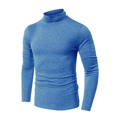 Macro detail of high-neck men's fitness shirt showing teal knit texture and fabric quality - Light Blue