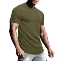 Close-up of olive green slim fit gym t-shirt showing detailed ribbed texture and crew neck - Army Green