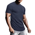 Men's athletic slim fit t-shirt with ribbed texture and curved hem in dark navy blue - Sapphire Blue