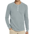 Maglia Henley da uomo a maniche lunghe in maglia a nido d'ape blu grigio con tre bottoni - Taglia S / Blu