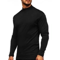 Schmal geschnittenes Herren-Langarmshirt mit Stehkragen aus schwarzem Strickstoff - S / Schwarz
