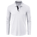 Detailed close-up of white waffle texture fabric and black contrast placket on polo shirt - White