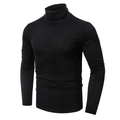Nauwsluitend herenshirt met lange mouwen en coltrui in klassiek effen zwart katoen - S / Zwart