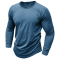 Men's blue long sleeve cotton T-shirt with round neck and 3D textured knit fabric - S / Denim Blue