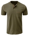 Men's short sleeve army green Henley t-shirt with contrast stitching and chest pocket - Dark Green