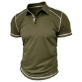 Detail of olive green polo shirt with white contrast stitching and breathable mesh fabric - Army Green