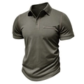 Detail of army green polo shirt featuring contrast stitching and chest pocket design - S / Army Green