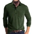 Détail du polo à manches longues vert olive avec poche poitrine et texture mouchetée - Vert Militaire