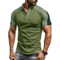 Ανδρική μπλούζα Henley slim fit σε πράσινο χρώμα με χρωματιστά πάνελ για εξωτερικούς χώρους - S / Πράσινο
