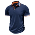 Men's navy blue short sleeve polo shirt with orange contrast stripe collar and white buttons - Sapphire Blue