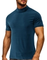 Camiseta entallada de hombre con cuello alto y manga corta en tejido elástico azul - S / Azul marino
