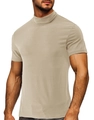 Camiseta de hombre ajustada con cuello alto en color caqui beige de manga corta - S / Albaricoque