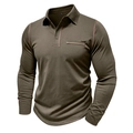 Polo à manches longues pour hommes vert olive avec coutures contrastées et poche - S / Vert Militaire