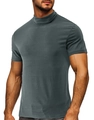 T-shirt homme gris anthracite à col montant coupe ajustée en maille extensible douce - Gris