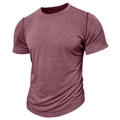 Detalle del cuello redondo y la etiqueta en la camiseta burdeos con textura veteada fina - S / Rojo Oxido