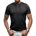 Détail du t-shirt Henley gris anthracite en coton flammé texturé avec patte de boutonnage - Noir