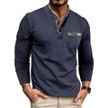Haut Henley bleu marine pour hommes à manches longues avec détails camouflage et poche - Bleu royal