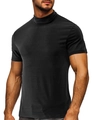 T-shirt noir coupe ajustée pour homme avec col montant en maille extensible de qualité - Noir