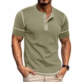Slim fit olive green Henley shirt for men with white contrast stitching and buttons - S / Green
