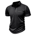 Détail d'un polo noir avec des coutures contrastées grises et une poche poitrine - Noir