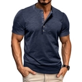 Camiseta Henley de hombre azul marino con cinco botones y tejido de punto texturizado - S / Azul Real
