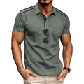 Men's sage green short sleeve polo shirt with retro contrast stripe on shoulder - Green