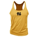 Men's mustard yellow loose fitness stringer tank top with athletic geometric logo - Yellow