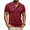 Detail of burgundy Henley shirt showing slub cotton texture and five-button placket - Burgundy