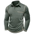 Men's long sleeve polo shirt in dark green with contrast stitching and chest pocket - Green