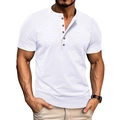Detalle de camiseta Henley blanca de algodón flameado con tira de cinco botones y textura - S / Blanco