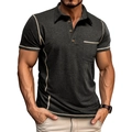 Polo haut de gamme gris foncé pour homme avec coutures contrastées et poche poitrine - Noir
