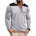 Detail of quarter-zip stand collar and contrast black panel on men's gray sweatshirt - Light Gray