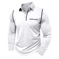 Vue détaillée du polo blanc à manches longues avec coutures contrastées et poche poitrine - S / Blanc