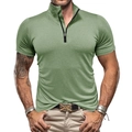 Polo sportiva da uomo verde erba slim fit con zip a un quarto e tessuto traspirante - S / Verde