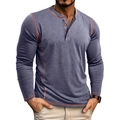Detail of grey-blue Henley shirt featuring four buttons and orange contrast stitching - Dark Blue