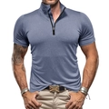 Polo da uomo slim fit con zip a un quarto in tessuto traspirante blu grigio scuro - S / Azzurro