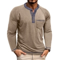 Camiseta Henley de manga larga para hombre en color caqui con detalles en contraste - S / Caqui