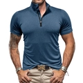 Polo sportiva da uomo slim fit in grigio blu ardesia con zip e tessuto traspirante - Blu scuro