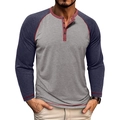 Herren Langarm Henley Shirt mit Raglanärmeln in Grau und Marineblau für einen modernen Look - S / Hellgrau