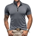 Polo sportiva slim fit da uomo con zip a un quarto in colore grigio melange scuro - S / grigio scuro