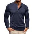 Maglia Henley da uomo a maniche lunghe blu navy in cotone fiammato con cinque bottoni - S / Blu navy