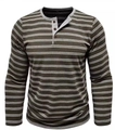 Maglia Henley da uomo a righe a maniche lunghe grigio scuro con abbottonatura a contrasto - S / Verde Militare