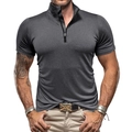 Maglia sportiva da uomo slim fit con zip a un quarto in colore grigio antracite - Nero