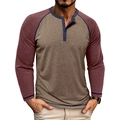 Detail der Raglanärmel und der Henley-Knopfleiste an einem kontrastreichen Hemd - S / Khaki