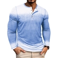 Herren Langarm-Henley-Shirt mit blau-weißem Farbverlauf und 3-Knopf-Ausschnitt für Freizeit - S / Hellblau