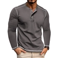 Detail of dark grey Henley shirt featuring three buttons and white contrast stitching - S / Dark Gray