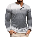 Detail des Henley-Kragens mit drei Knöpfen am grau-weißen Herren-Langarmshirt - S / Grau