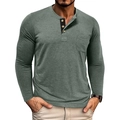 Detail van heren Henley shirt met lange mouwen, knoopsluiting en borstzakje - M / Groen