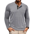 Detail van grijs Henley-shirt met knoopsluiting en contrasterende kraagvoering - M / Lichtgrijs